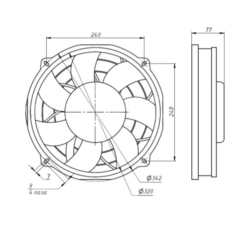 Бесщёточный вентилятор 13", 24В, 380Вт, PULL