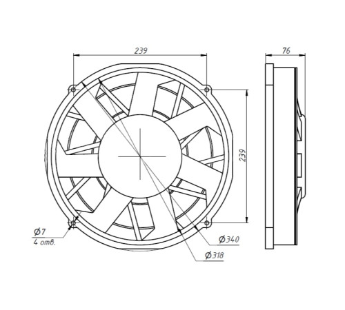 Бесщёточный вентилятор 12В, 340Вт, PULL